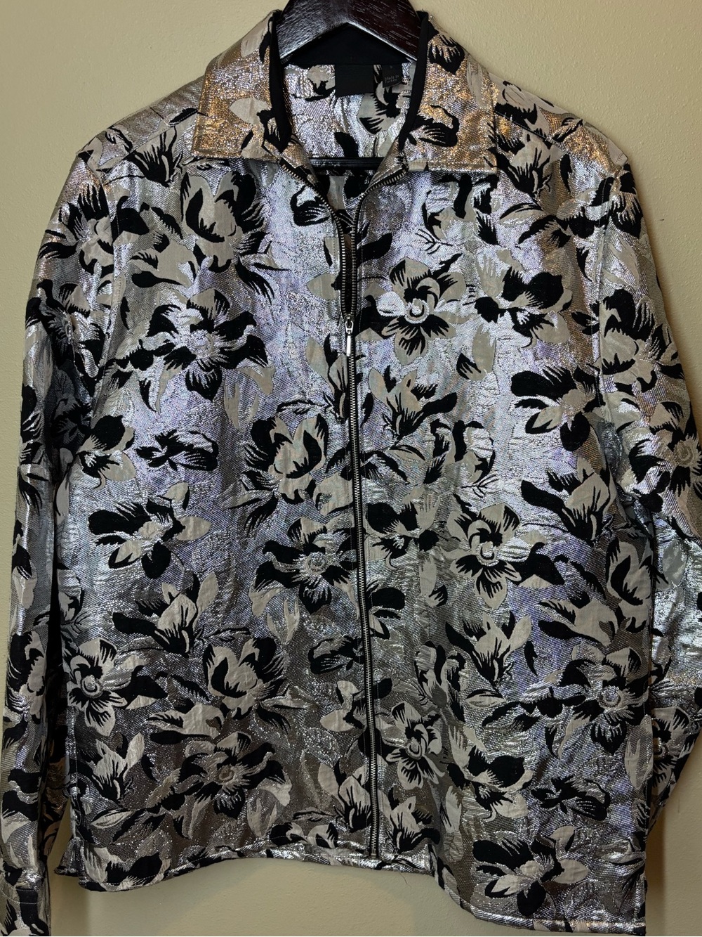 ASOS Silver and Black Floral Bomber Jacket, small